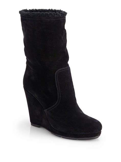 prada black suede wedge boots|Prada snakeskin boots.